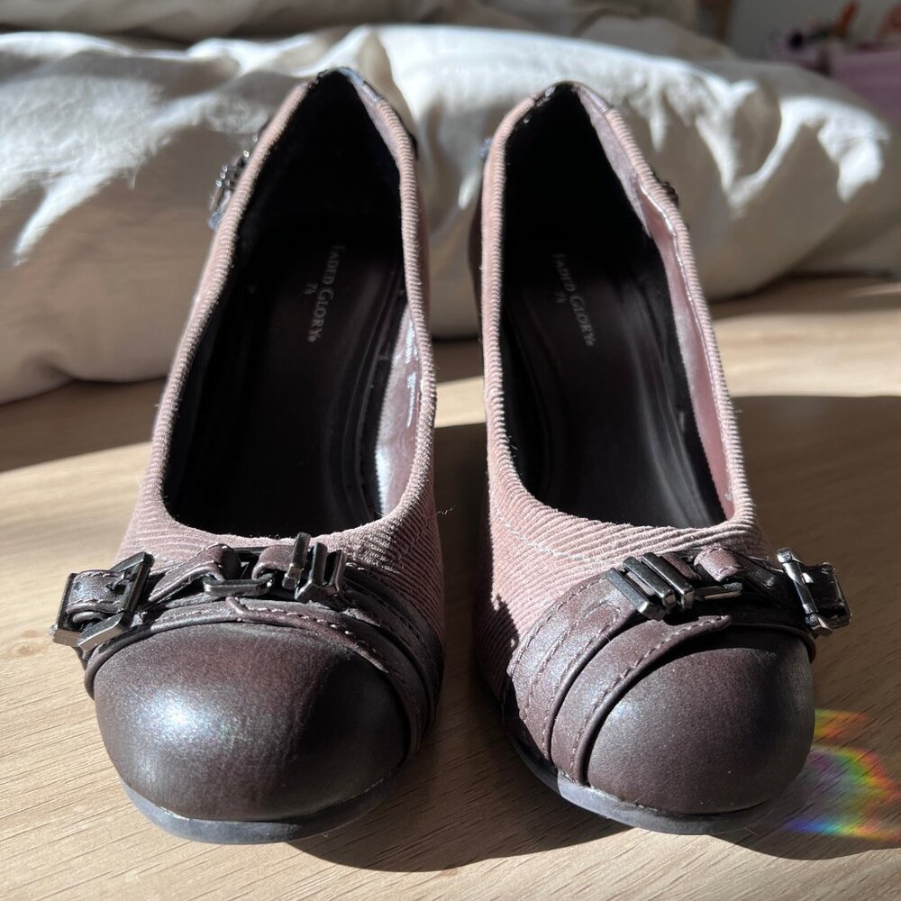 Brown Faded Glory Wedged Pumps with Buckle Toe